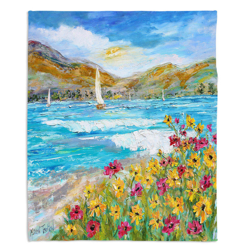 Couverture sherpa doux wildflowers sea, l 68 po x L 80 po