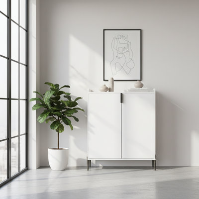 2 Door Wine Bar Cabinet With Rack And Adjustable Shelf, Modern Sideboard, White | Gift Idea