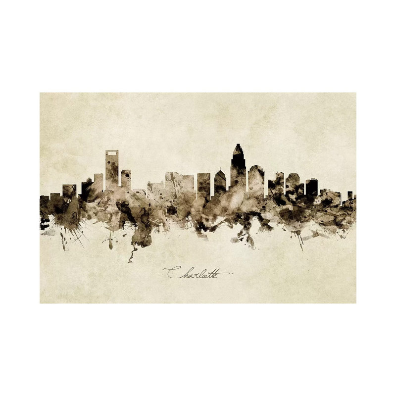 Charlotte North Carolina Skyline by Michael Tompsett - Wrapped Canvas Painting, 20.32 cm H x 30.48 cm W