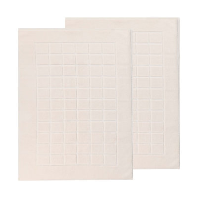 100% Cotton Thick & Absorbent Reversible Checkered Bath Mats - Set Of 2