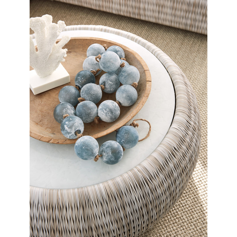 Cream Woven Round Glass Top Cocktail Table
