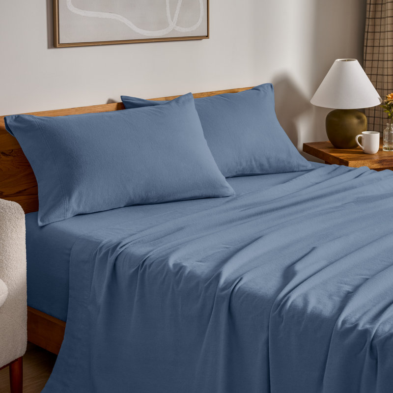 100% Cotton Flannel Sheet Set, Coronet Blue, King Sheet Set with 2 Pillowcases