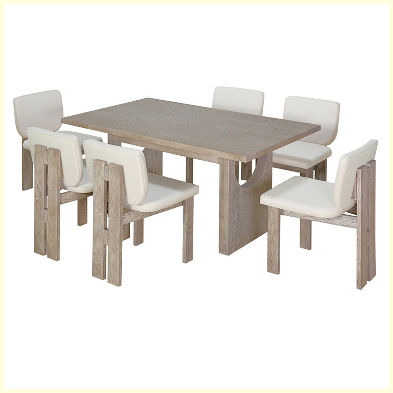 Ensemble de table de salle à manger 7 pièces avec chaises rembourrées 7 pièces, Bois naturel délavé, Bois naturel délavé