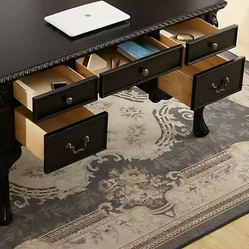 Bureau noir rétro de style français sculpté, H 30,7 po x l 59,0 po x P 29,5 po