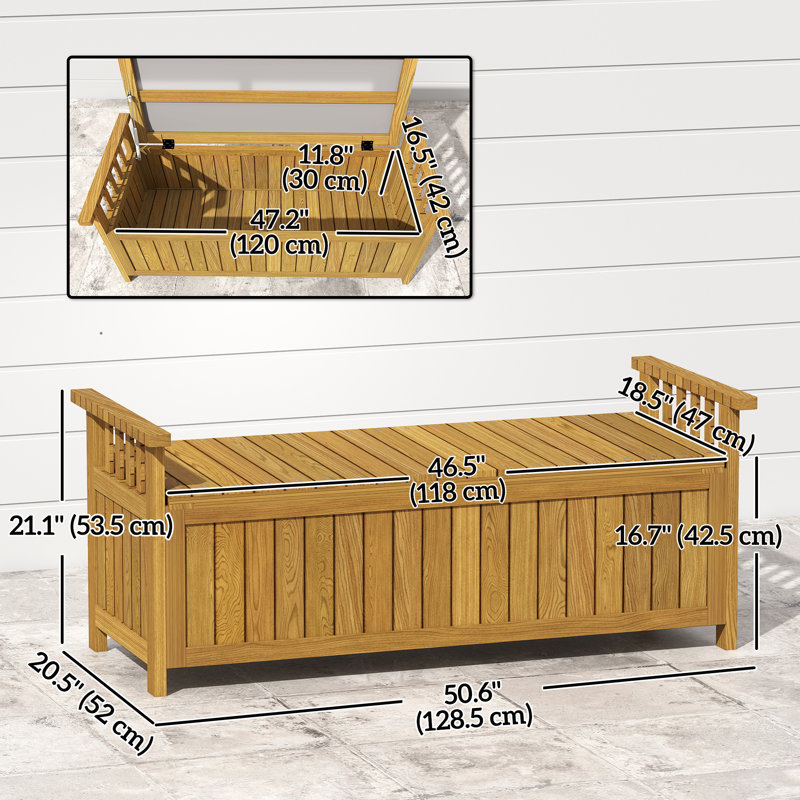 Wooden Outdoor Bench with Storage Box, 40 Gallon Deck Box, Brown