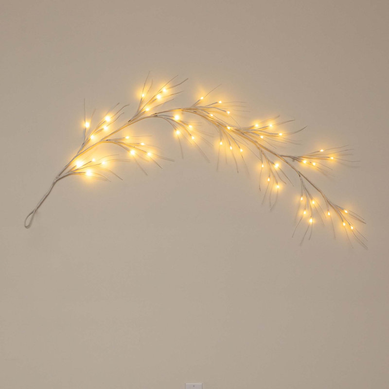6 pi Guirlande de bouleau blanc artificiel pré-éclairé avec 48 lumières DEL blanc chaud