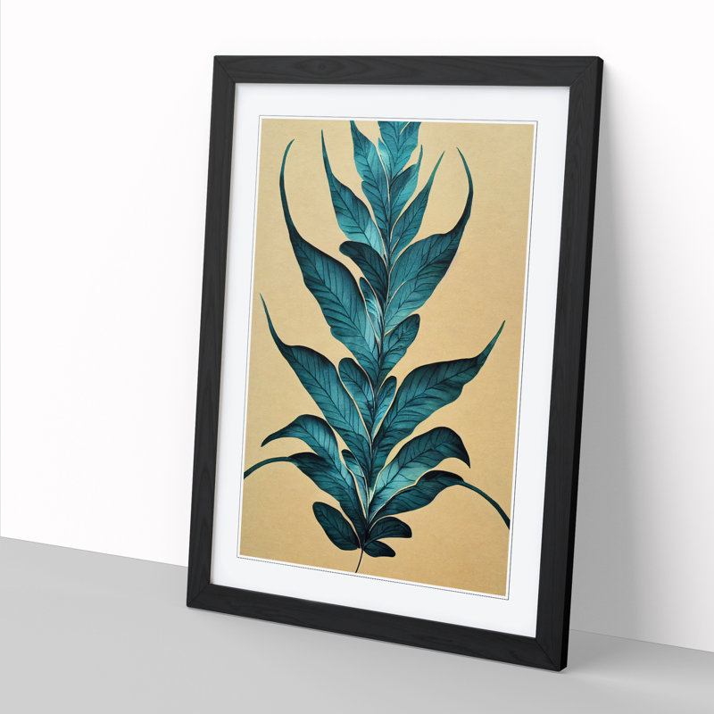 Fern Leaf Scroll Art - Single Picture Frame Print, Black, 64cm H x 46cm W x 2cm D