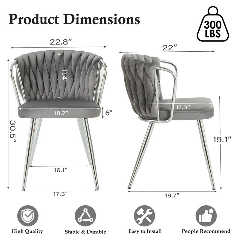 Byers Velvet Dining Chairs Set of 4, Woven Upholstered Side Chairs with Metal Legs, Modern Accent Leisure Chairs Kitchen & Dining Room Chairs for Bedroom Living Room