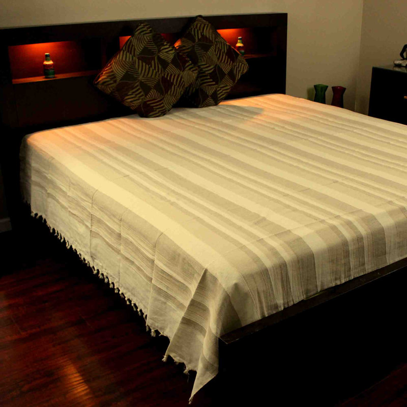 100% Cotton Striped Flat Sheet, Beige/Tan/Light Brown