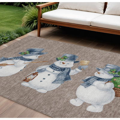 Tapis intérieur lavable 8 pi x 10 pi bleu et ivoire bonhomme de neige en denim taupe 8 pi x 10 pi