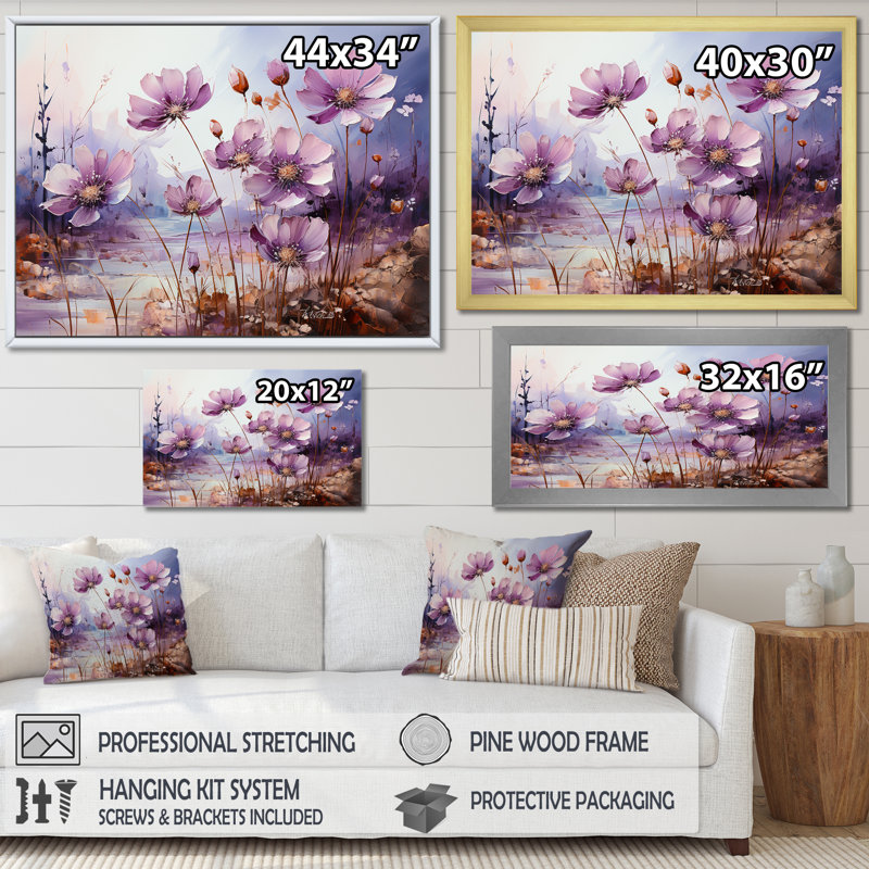 «Violets Flowers Country Charm» sur toile, Toile tendue, H 24 po x l 32 po x P 1 po