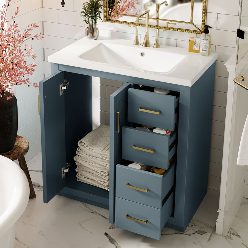 Meuble-lavabo 30 po avec comptoir en céramique, Bleu