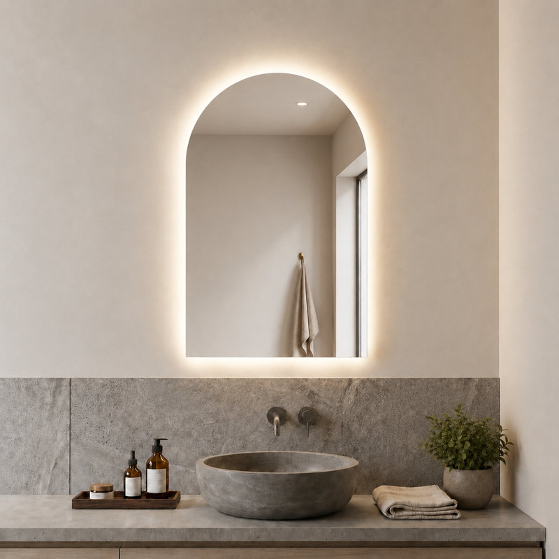 36" x 24" Arch Frameless LED Backlit Bathroom Mirror, 3 Color Dimmable Light, Anti-Fog, Touch Control, Wall Mounted Vanity Mirror