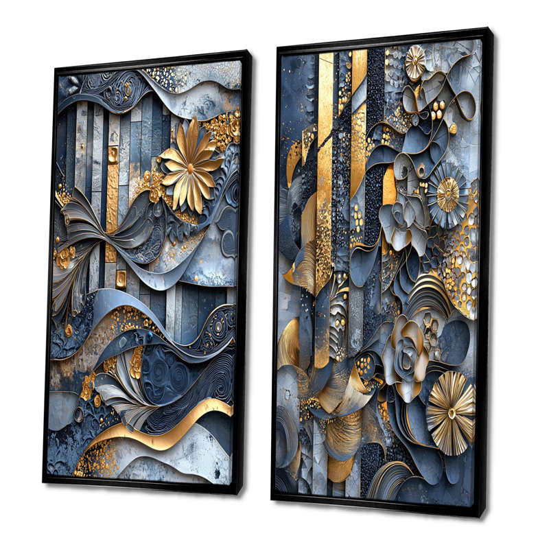 «Blue and Grey Coastal Abstract Tiles III», ensemble de 2 reproductions d'art abstrait, H 28 po x l 24 po
