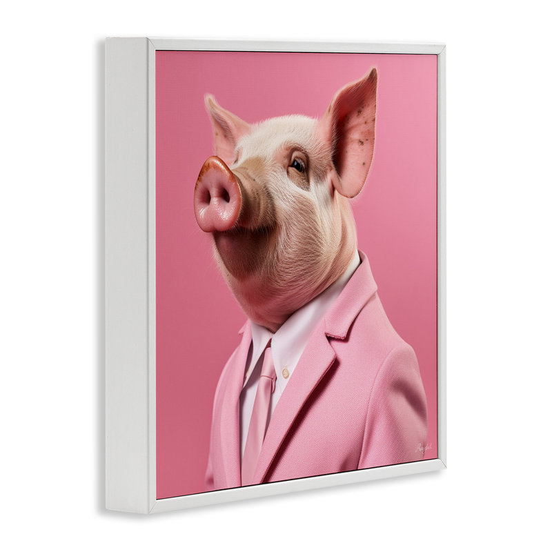 Az-151, cadre cochon rose de Roozbeh, Giclée encadrée blanc bord de mer, H 24 po x l 24 po x P 1,5 po