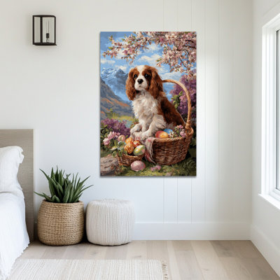 Art mural de Pâques GUTTATY, décoration murale de Pâques au printemps, art mural sur toile de Pâques pour le salon, œuf de Pâques et chien mignon pour chambre à coucher, chambre d'enfant, entrée, chambre de bébé