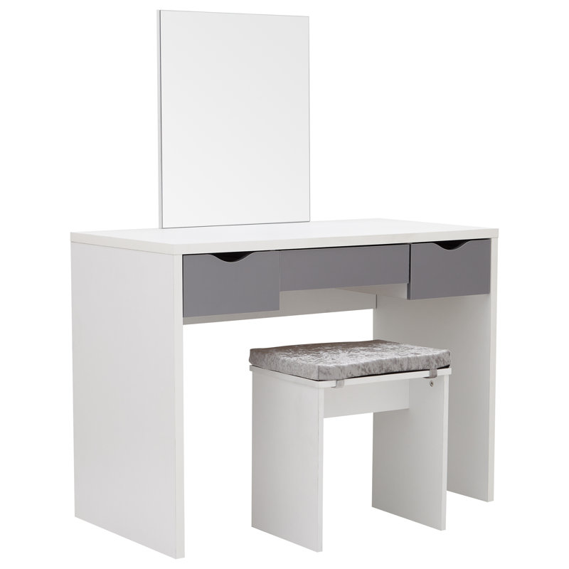 Derun Dressing Table with Mirror, White