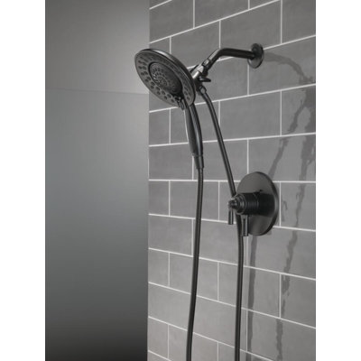 Ensemble de robinet de douche à double fonction 17 po Saylor noir mat avec pomme de douche double 2 en 1 In2ition avec douchette à main, ensemble de garniture de valve, noir mat (valve non incluse)