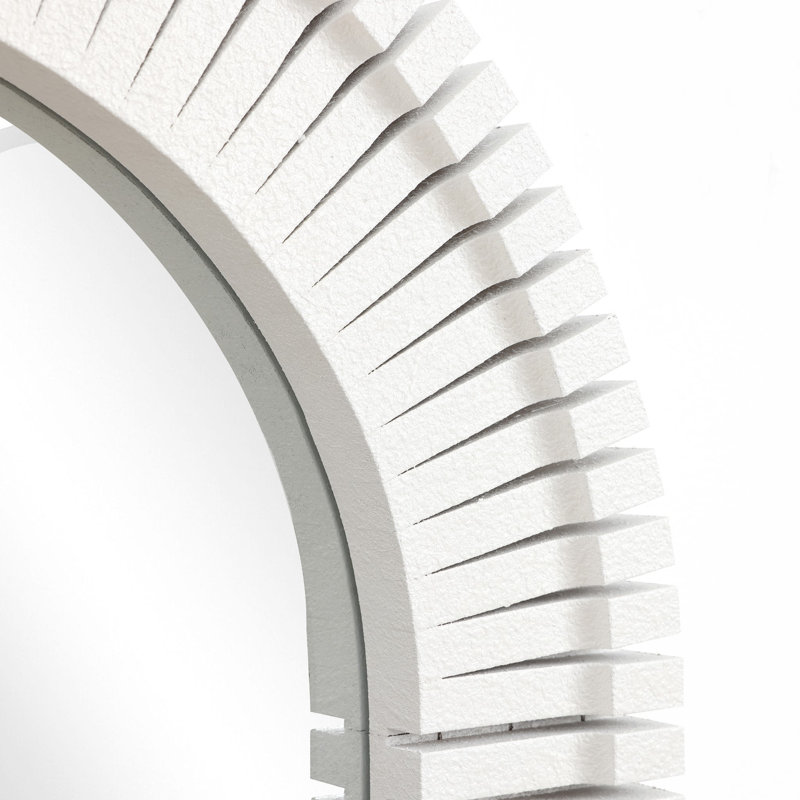 35.9'' H White Arch Rectangular Wall Mirror, Striped Frame Accent Vanity Mirror
