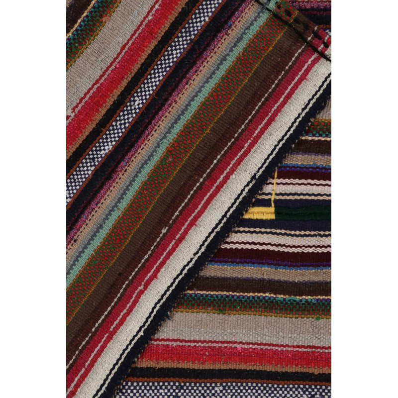 1950S Vintage Chaput Kilim Rug In Red And Brown, Multicolor Stripe Patterns