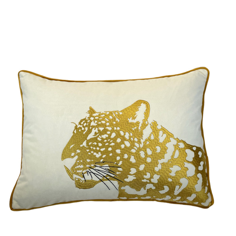 Velvet Leopard Lumbar Pillow Cover, White/Gold