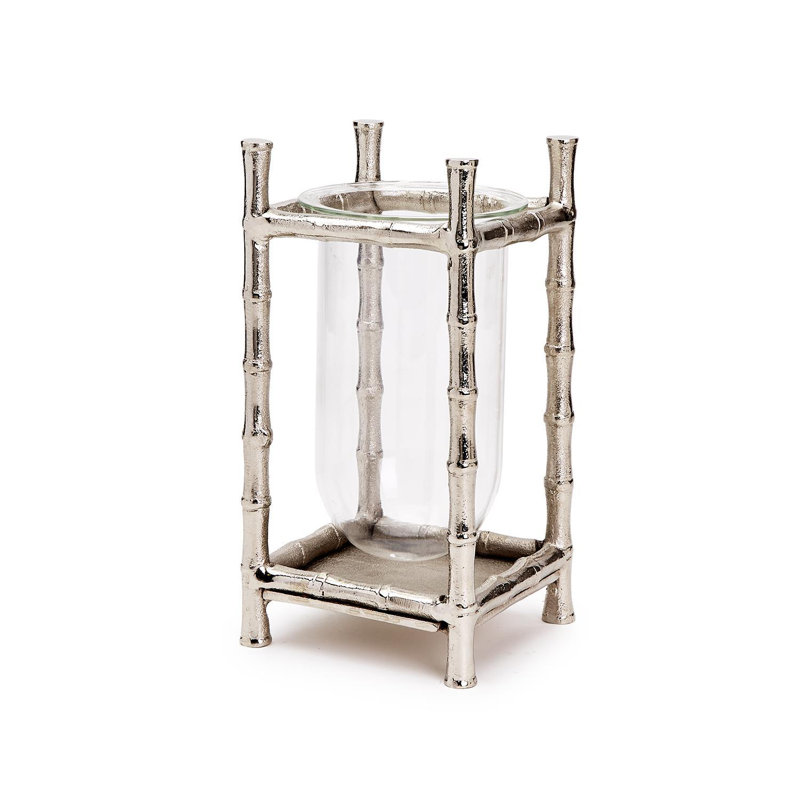 Vase en aluminium argenté en bambou avec vase en verre à décor moderne