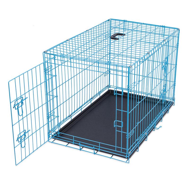 Petite cage en acier pour chien, Moyen (H 24 po x l 22,5 po x P 36 po), bleu