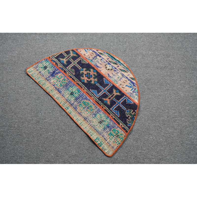 Handmade Blue Wool Turkish Rug Ideal for Small Spaces and As a Gift