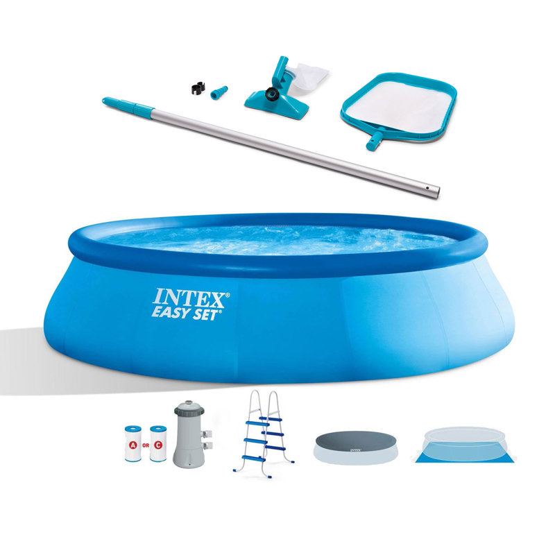 Intex 15' x 42" Easy Set Portable Inflatable Swimming Pool, Blue + Maintenance Kit