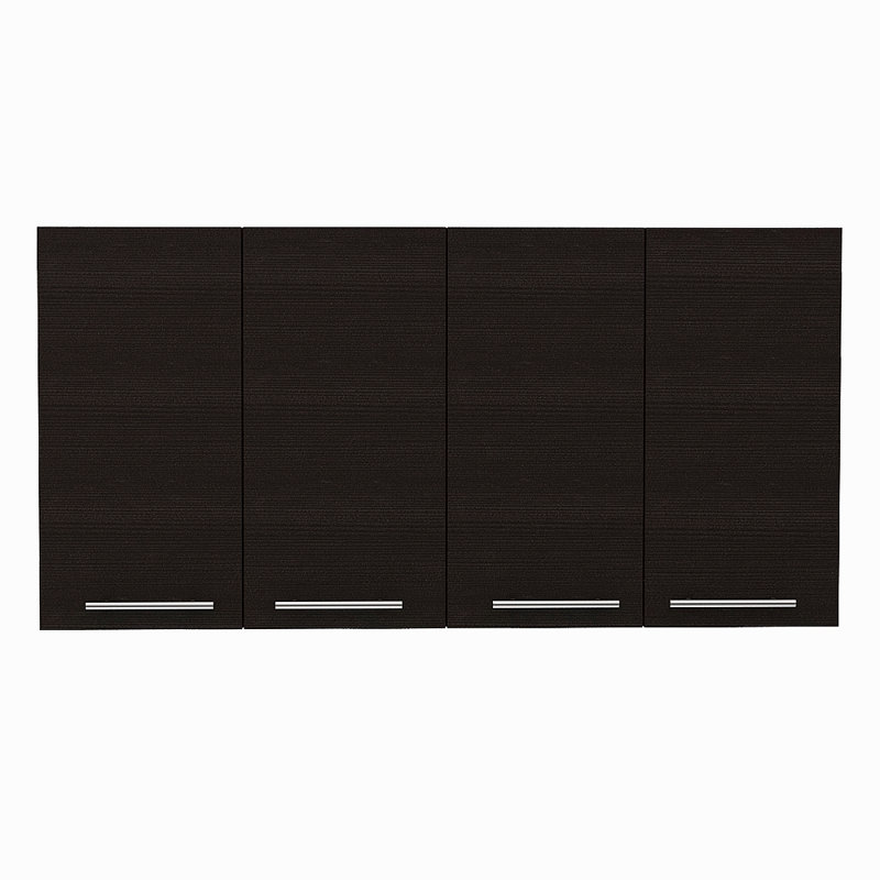 Armoire murale H 24 po, quatre portes, avec deux tablettes internes, plaque interne et rangement en verre, Noir
