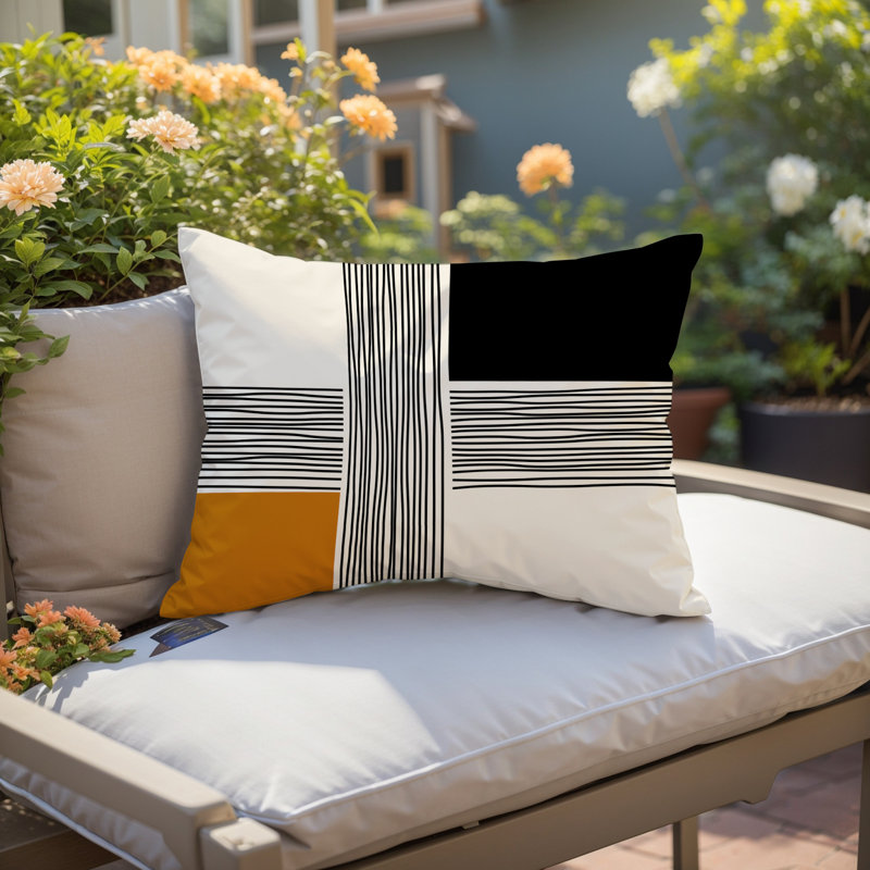 Housse et insert de coussin rectangulaire intérieur / extérieur en polyester filé Cassie, Orange, H 14 po x l 20 po