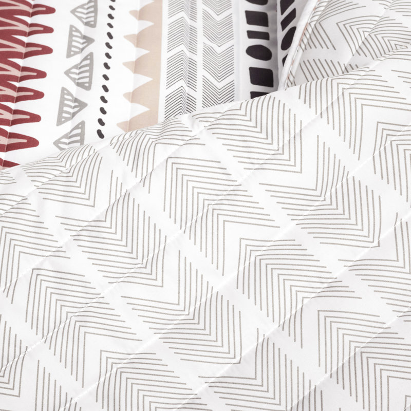 Brick Red and Neutral Microfiber Full/Queen Reversible Quilt Set