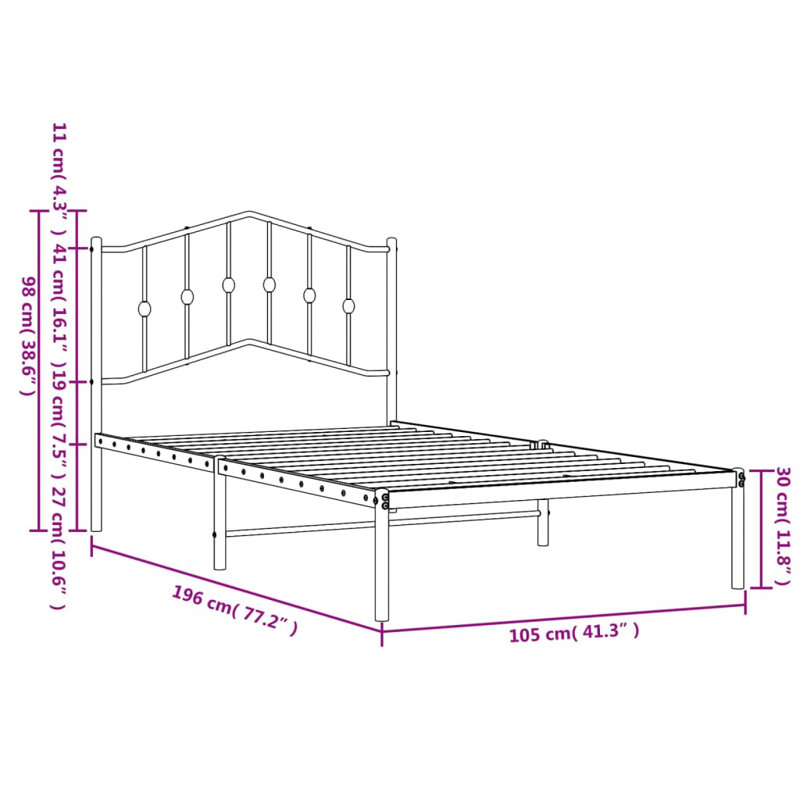 Affton Metal Bed, Black, 105 x 196cm