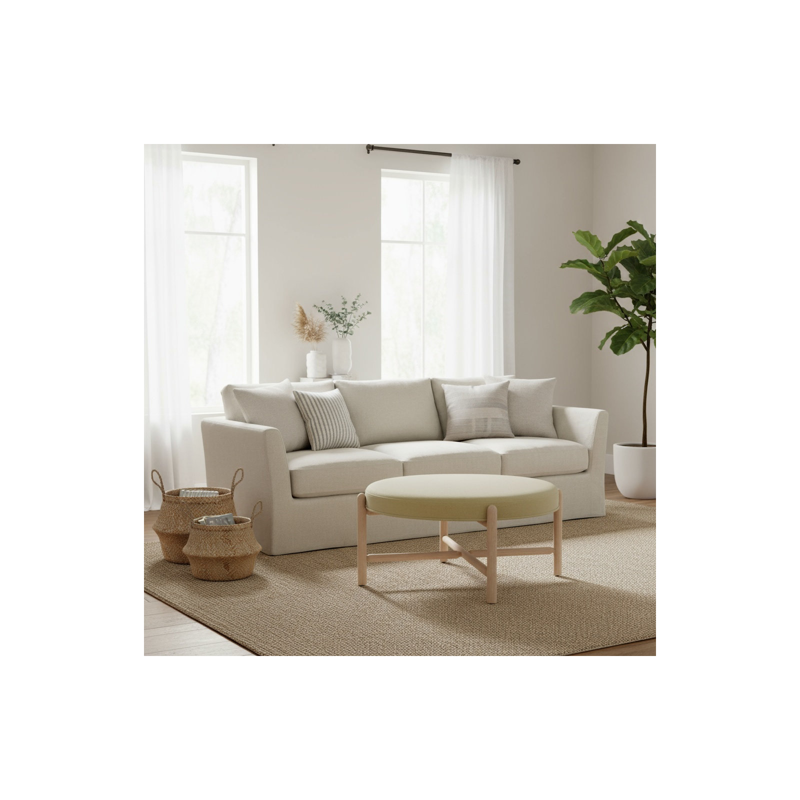 Vane 36" Round Ottoman, Oak, Khaki