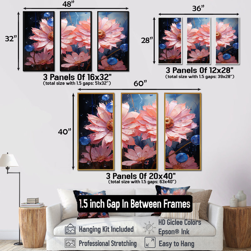 Ensemble d'art mural Neon Flourish, Cadre flottant blanc, H 28 po x l 36 po x P 1 po