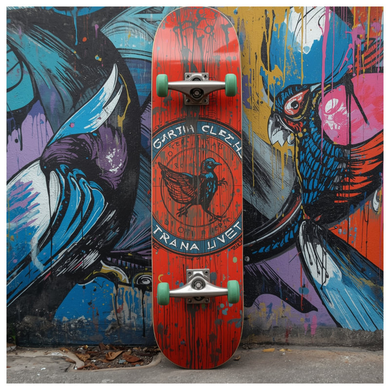 Tapisserie murale d'oiseaux colorés - Décoration murale planche à roulettes, H 50 po x l 60 po avec 4 œillets