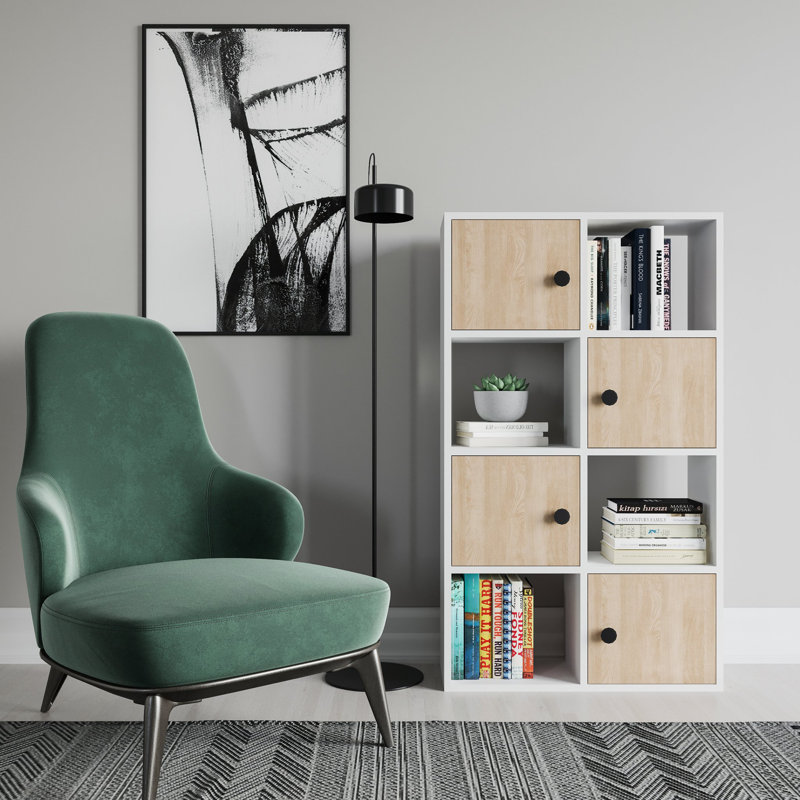 Najmin Storage Bookcase, White/Oak, (4 Shelves) 49"H x 28"W x 10"D