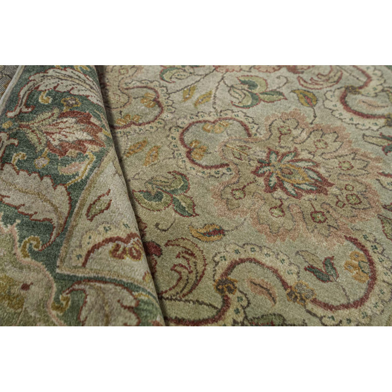 Hand-Knotted High-Quality Green and Green Area Rug