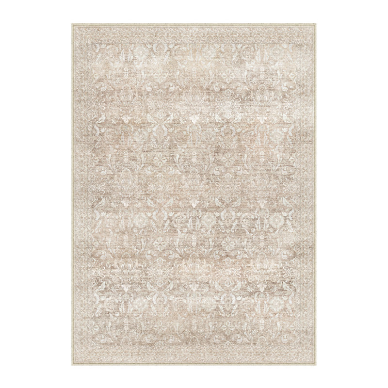 Ruby Machine Washable Vintage Area Rug With Non-Slip Backing, Rectangle 6' x 9'