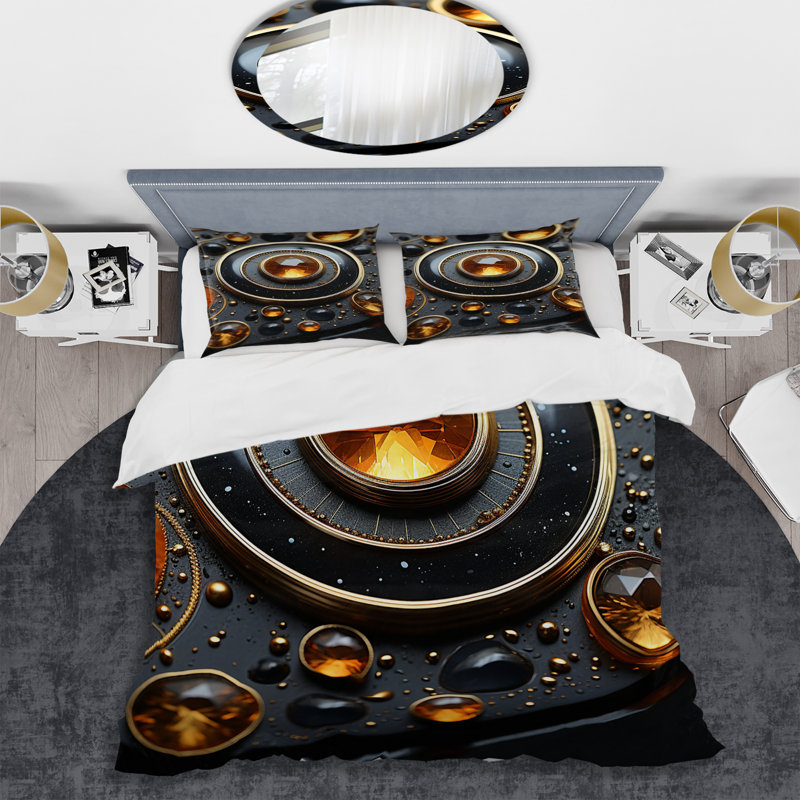 Ensemble de housse de couette noir et orange Citrine Sunburst Geode II - Stone Geode, Housse de couette pour très grand lit
