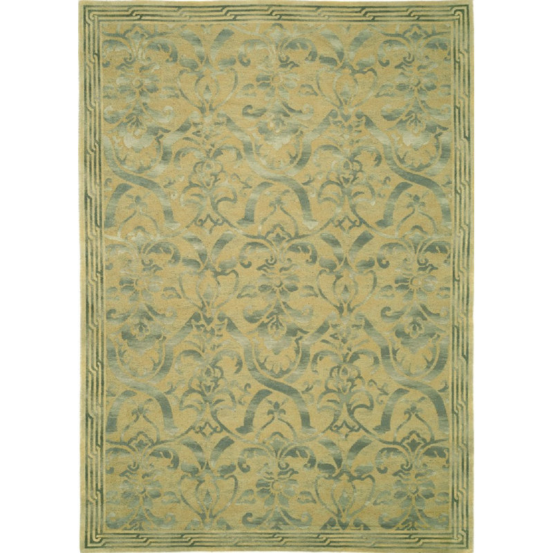 Tapis jaune et argent noué à la main de haute qualité