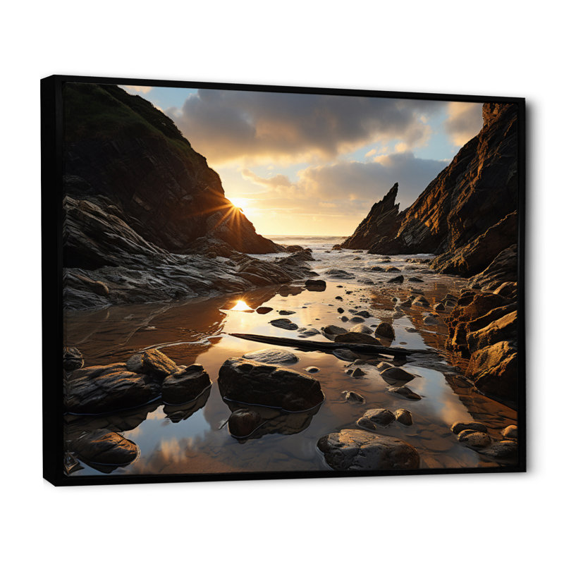 Photo de plage, bord de mer, reflets X III - décor mural paysages, H 16 po x l 32 po x P 1 po, Cadre flottant noir