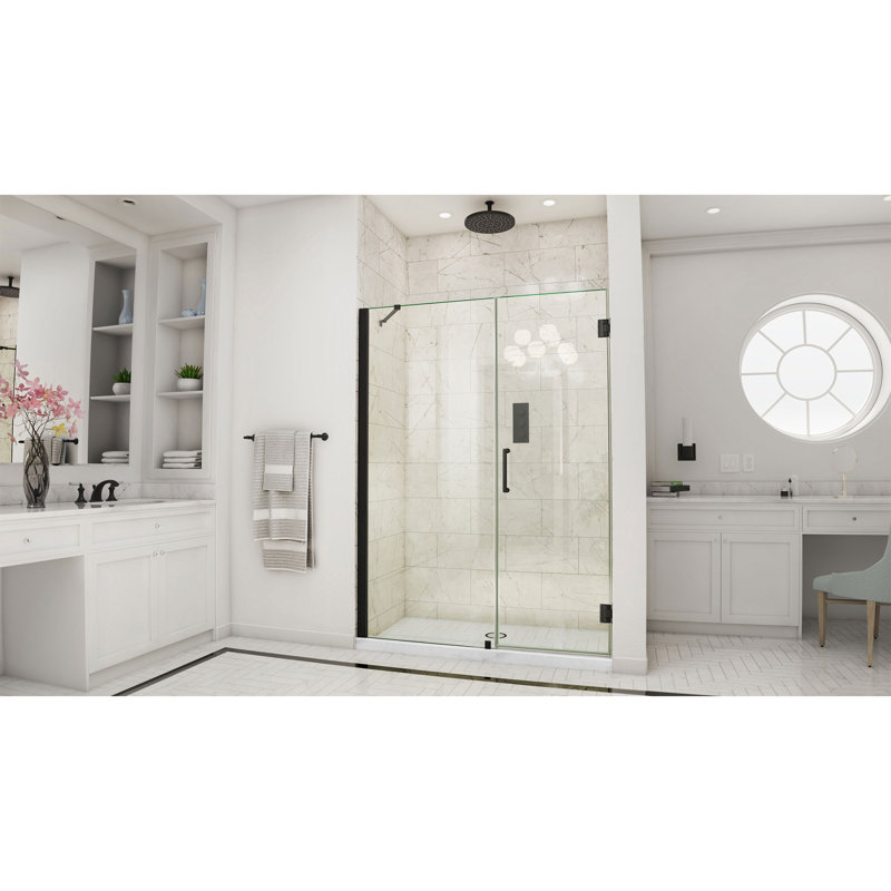 DreamLine Unidoor 54 - 55 inch W x 72 inch H Frameless Hinged Shower Door with Support Arm in Matte Black, Matte Black, 55"