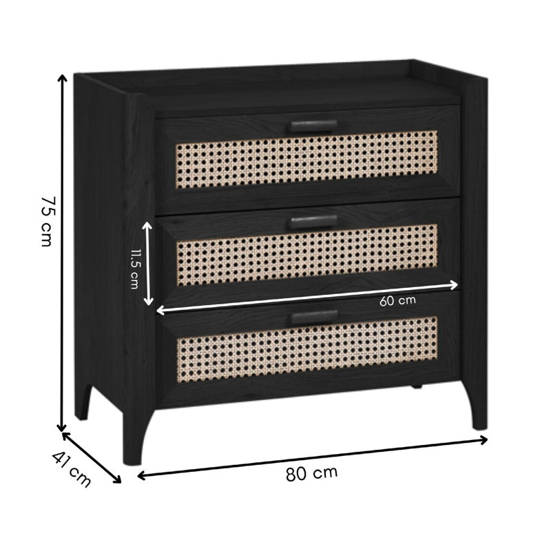 Albelo 80cm W 3 - Drawer Chest of Drawers, Black