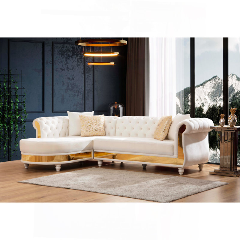 Canapé modulaire capitonné doré, Beige, Beige et or
