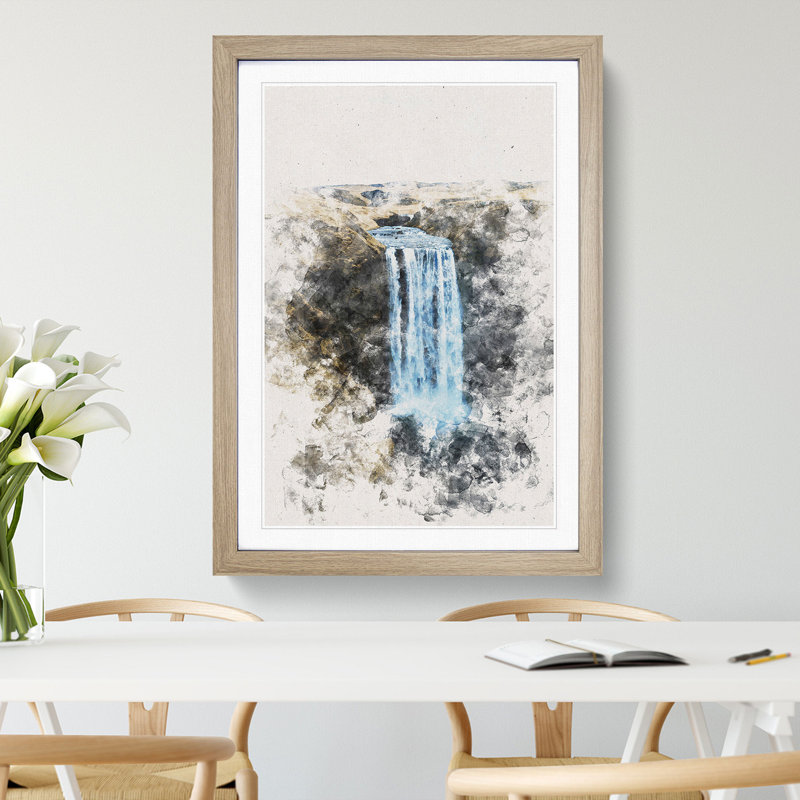 Skogafoss Waterfall Iceland - Picture Frame Painting Print, 87cm H x 62cm W x 2cm D, Oak Framed