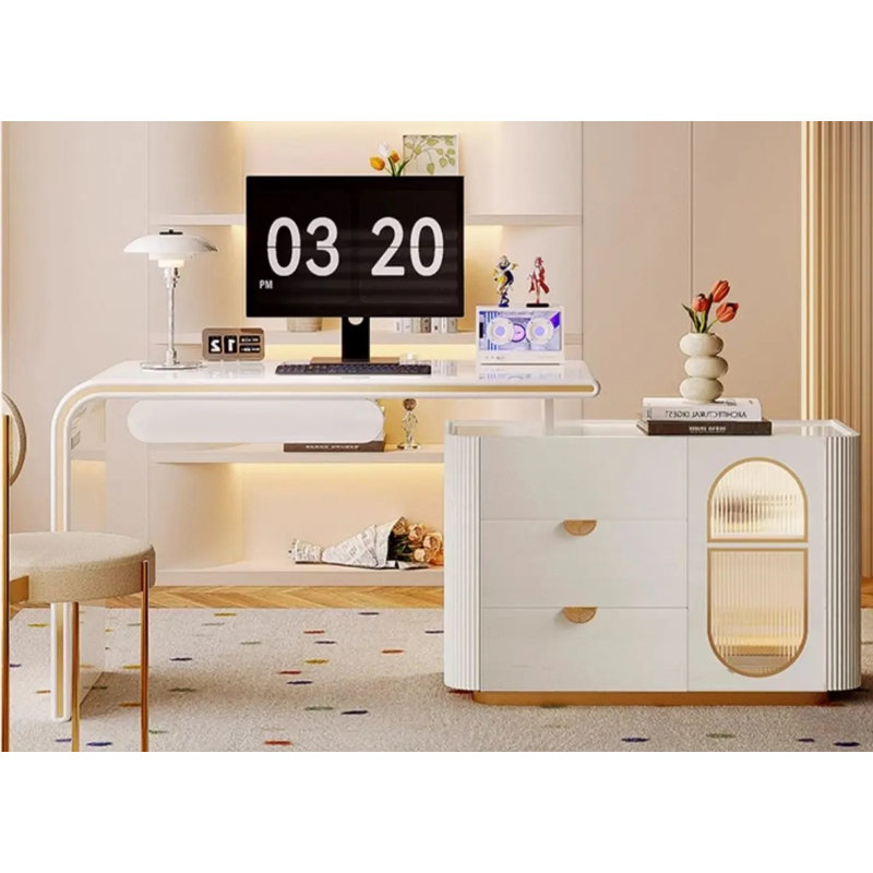Ashtrid Executive Desk, White, Right Hand Facing