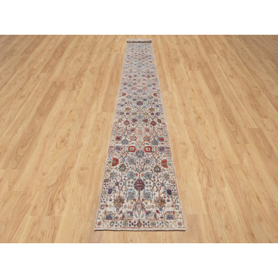 2'6" x 18'4" New Hand Knotted Ivory Wool & Silk Runner Oriental Rug - MOA10290945