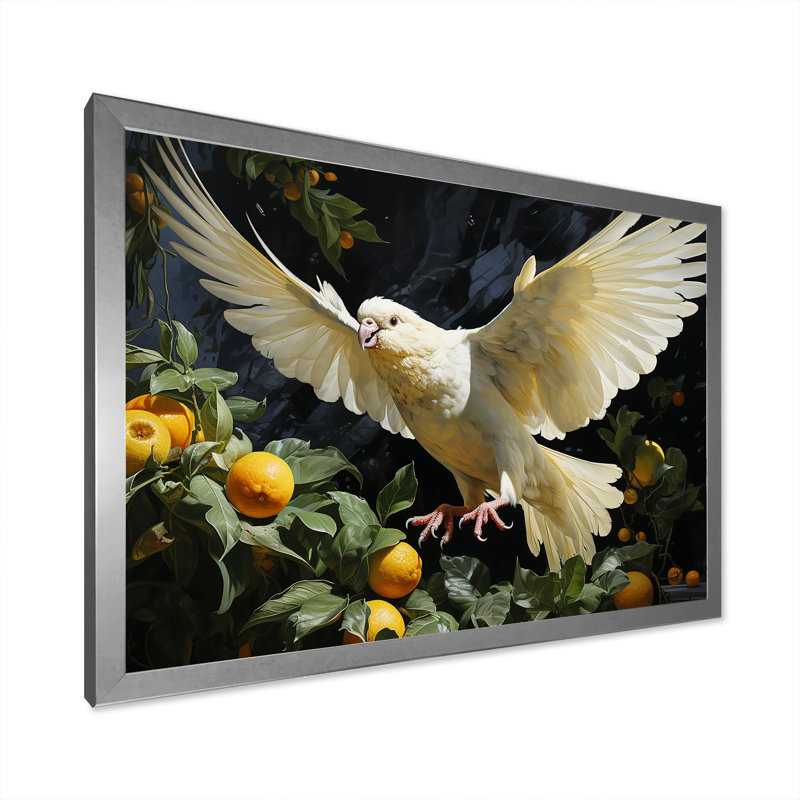 Colombe gracieuse sur toile, H 16 po x l 32 po x P 1 po, Cadre simple argenté