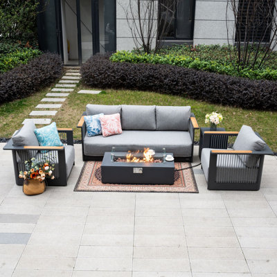 5-Seater Outdoor Lounge Set with 50,000 BTU Fire Pit